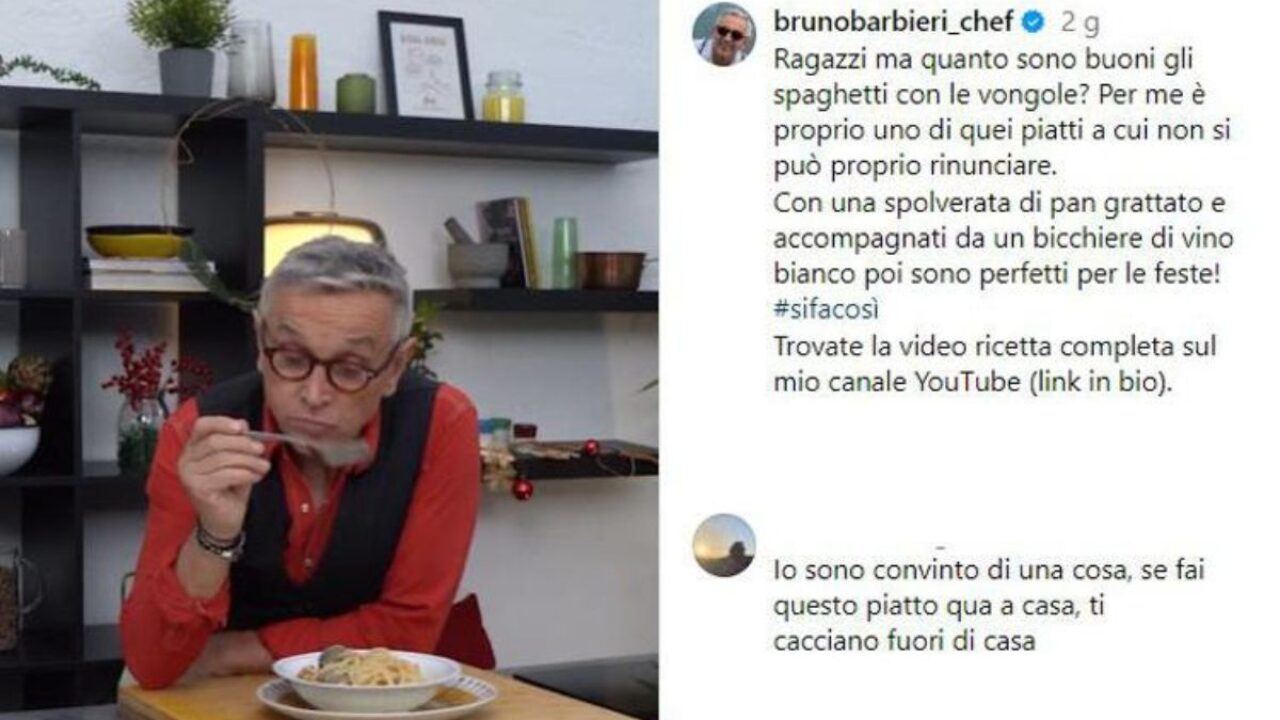 Spaghetti alle vongole di Bruno Barbieri, il burro fa infuriare follower:  «E lei sarebbe uno chef stellato?»